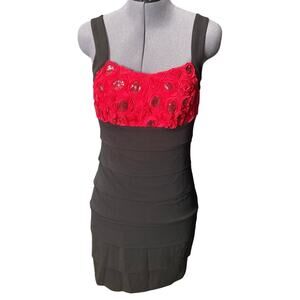 VTG Y2K Sweet Storm Womens Bodycon Mini Dress Black / Red Sz M Valentine's Day